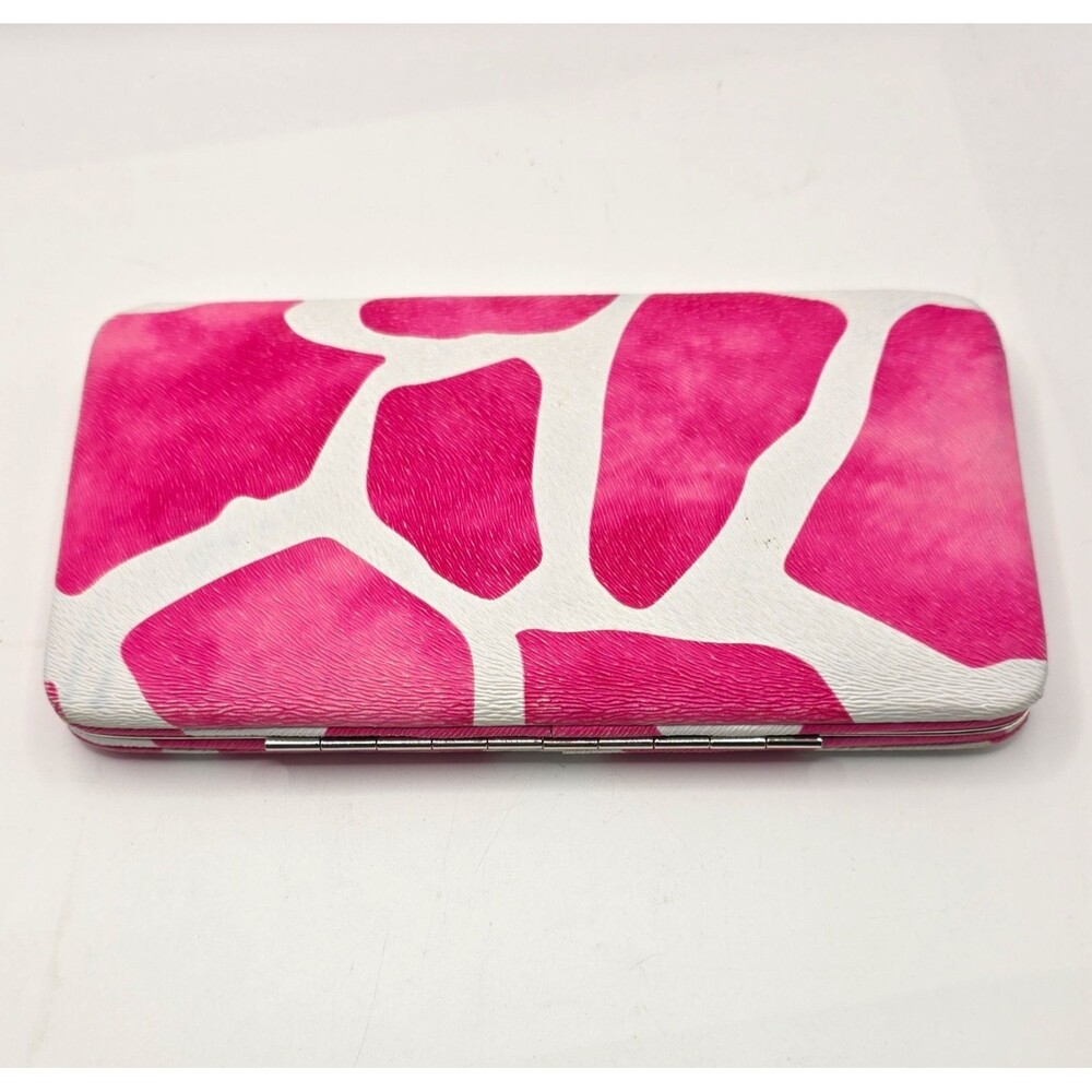 Pink & White Animal Print Bifold Wallet w/ Zipper, Card Slots & ID Window